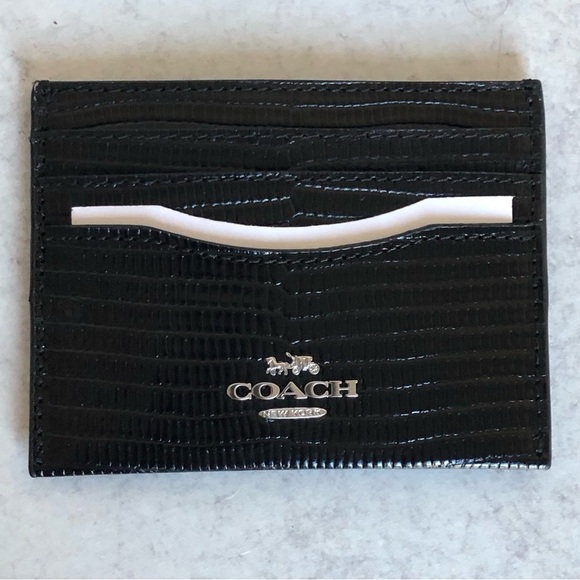 Coach Black Lizard Embossed Leather Slim Card Case - Picture 5 of 5